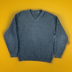 Vintage Bill Blass Sweater USA Large Gray V Neck Textured‎ Knit 90s Grandpa Core
